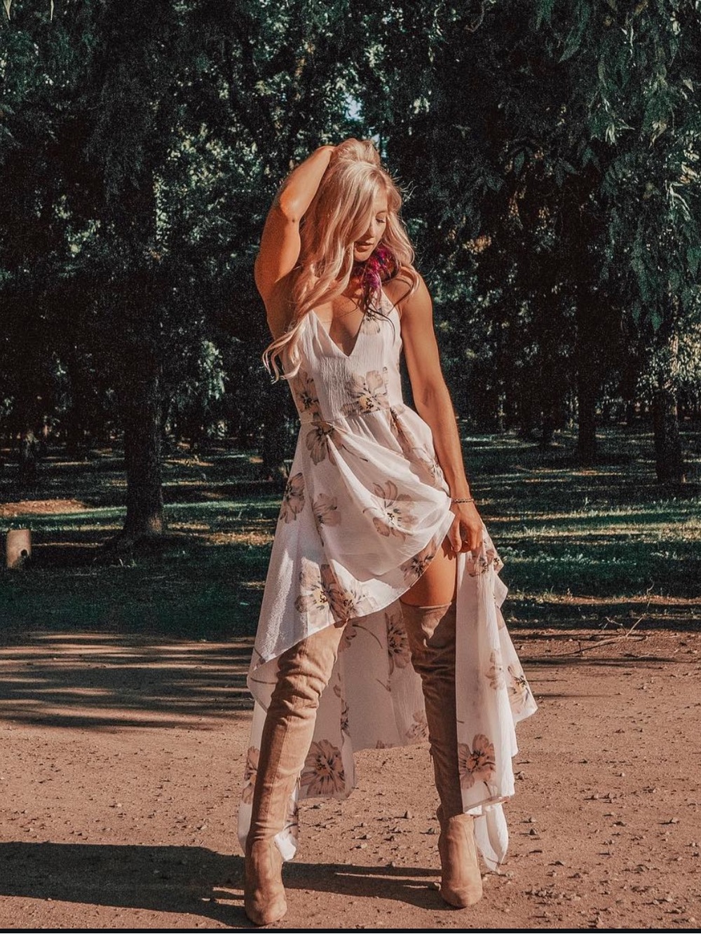 Boho Floral White High-Low Maxi Dress